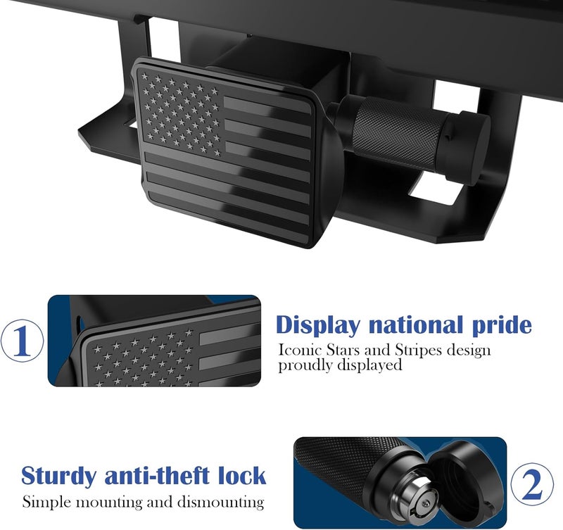 OGYE Heavy American Flag Metal Trailer Hitch Cover for 2 Inch Receivers (with 5/8-inch Pin Diameter Trailer Hitch Lock,Black) - Image 2